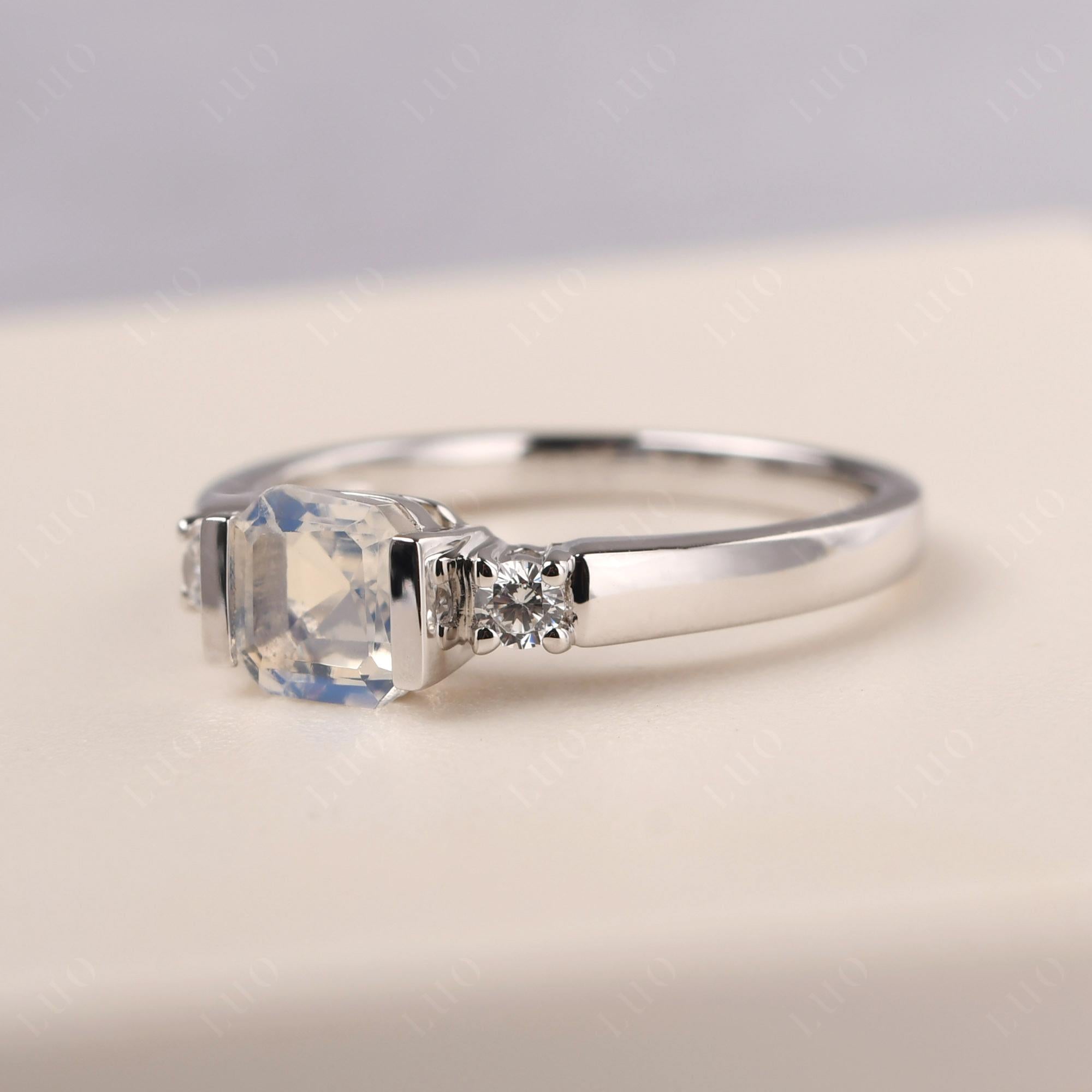 Moonstone Half Bezel Set Asscher Cut Ring - LUO Jewelry