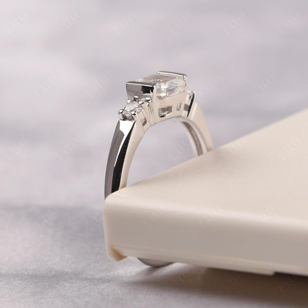 Moonstone Half Bezel Set Asscher Wedding Rings - LUO Jewelry
