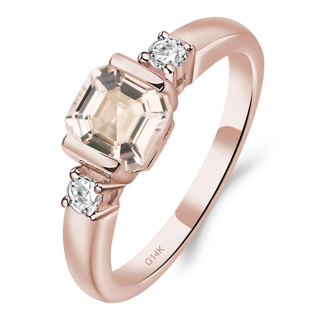 Morganite Half Bezel Set Asscher Cut Ring - LUO Jewelry #metal_14k rose gold