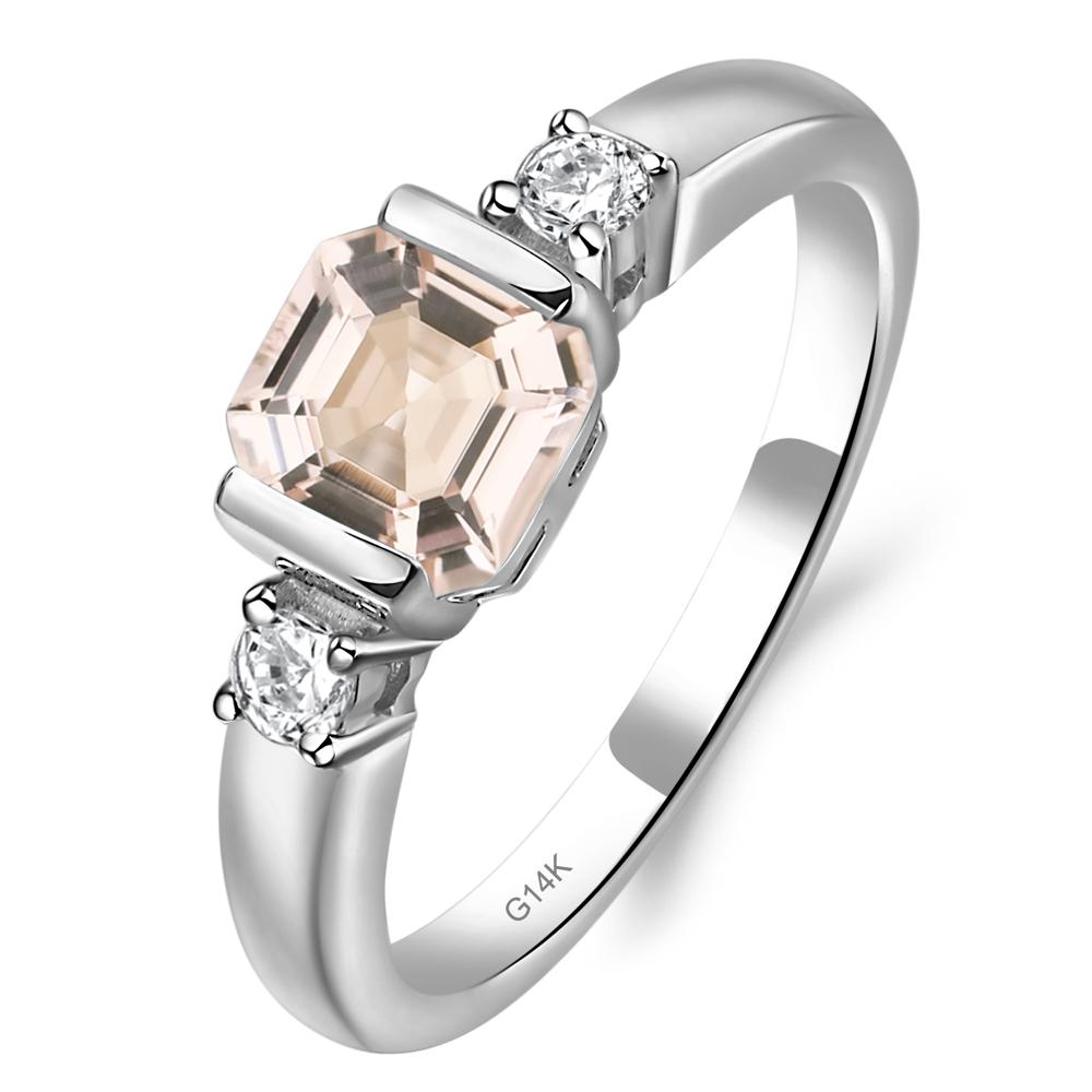 Morganite Half Bezel Set Asscher Cut Ring - LUO Jewelry #metal_14k white gold