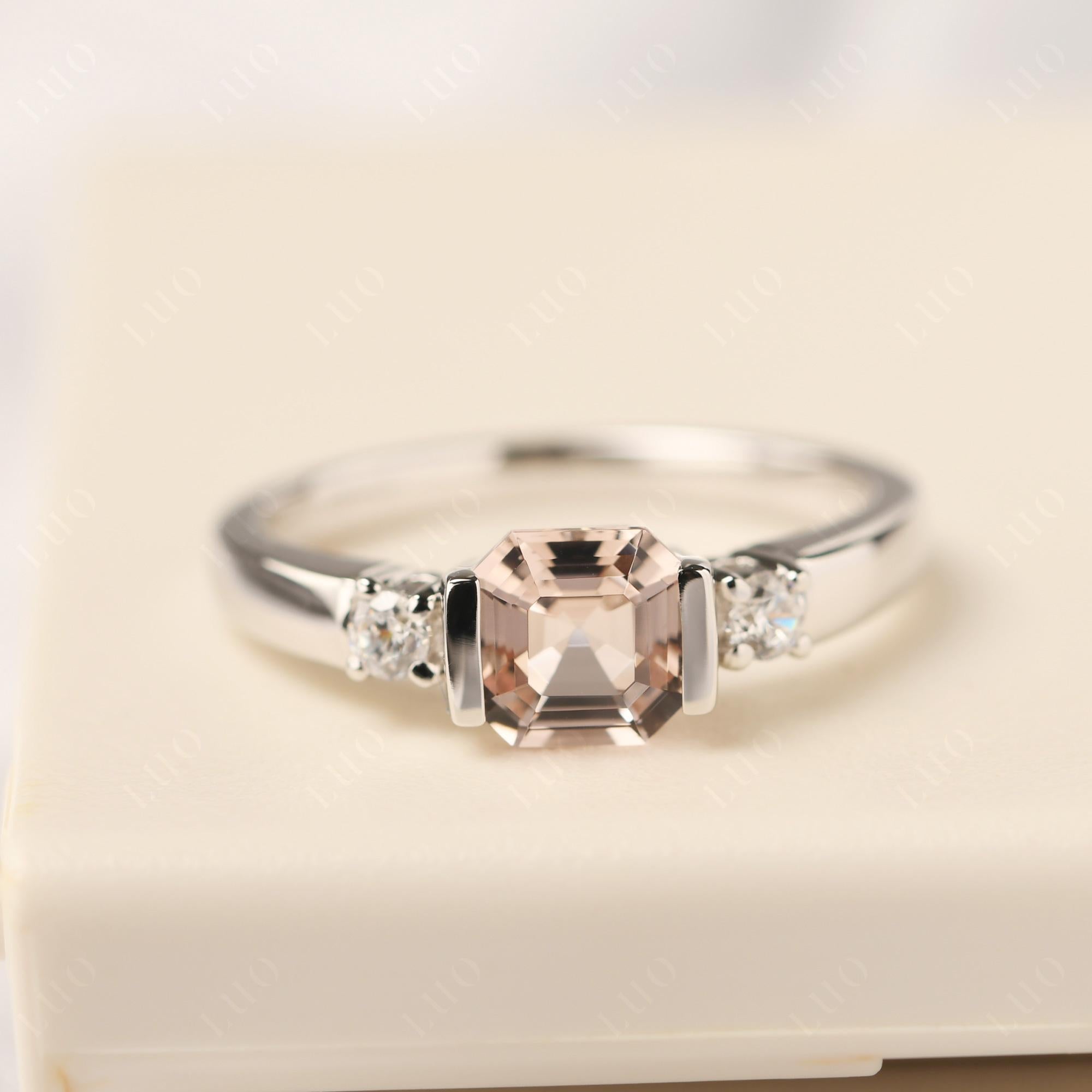 Morganite Half Bezel Set Asscher Cut Ring - LUO Jewelry