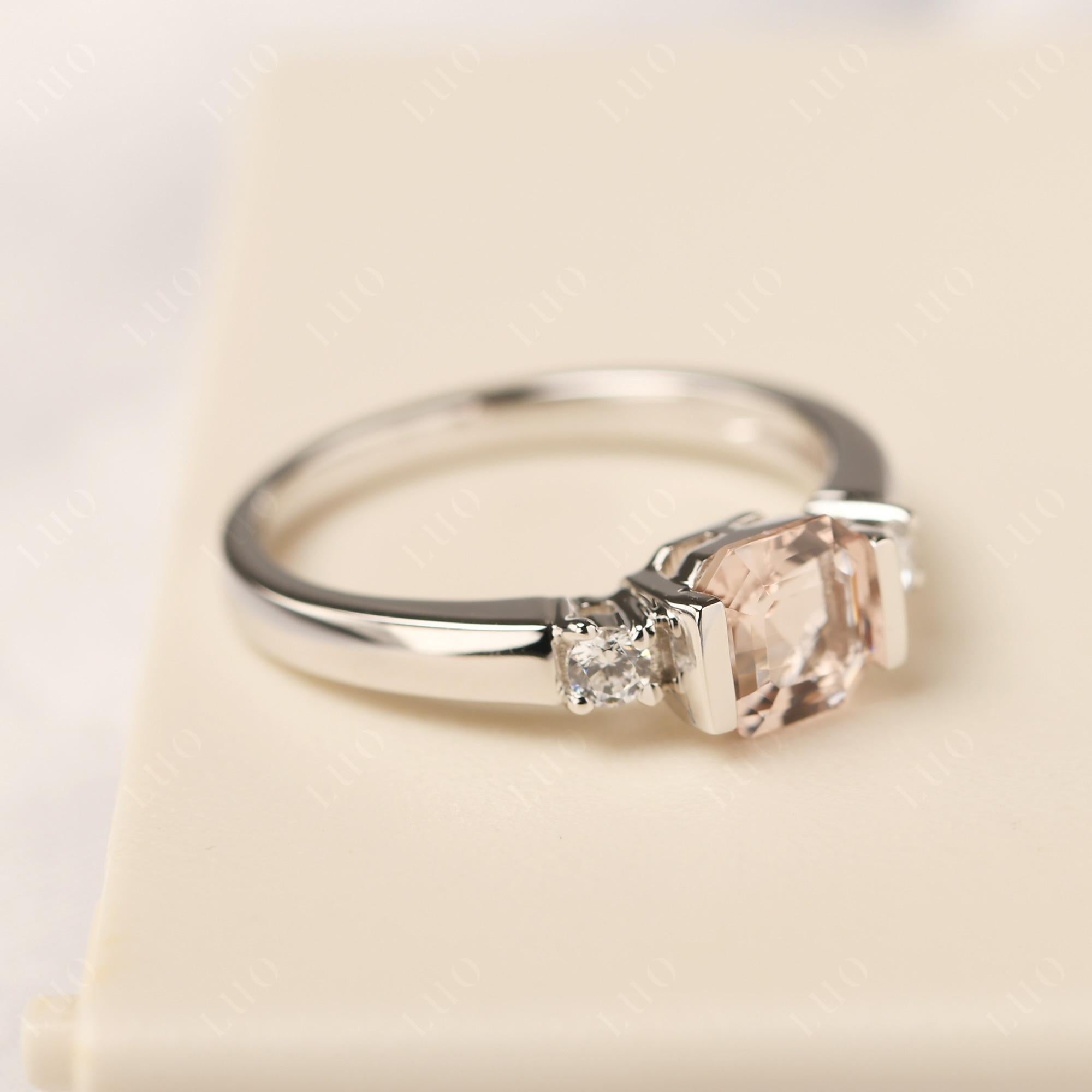 Morganite Half Bezel Set Asscher Cut Ring - LUO Jewelry