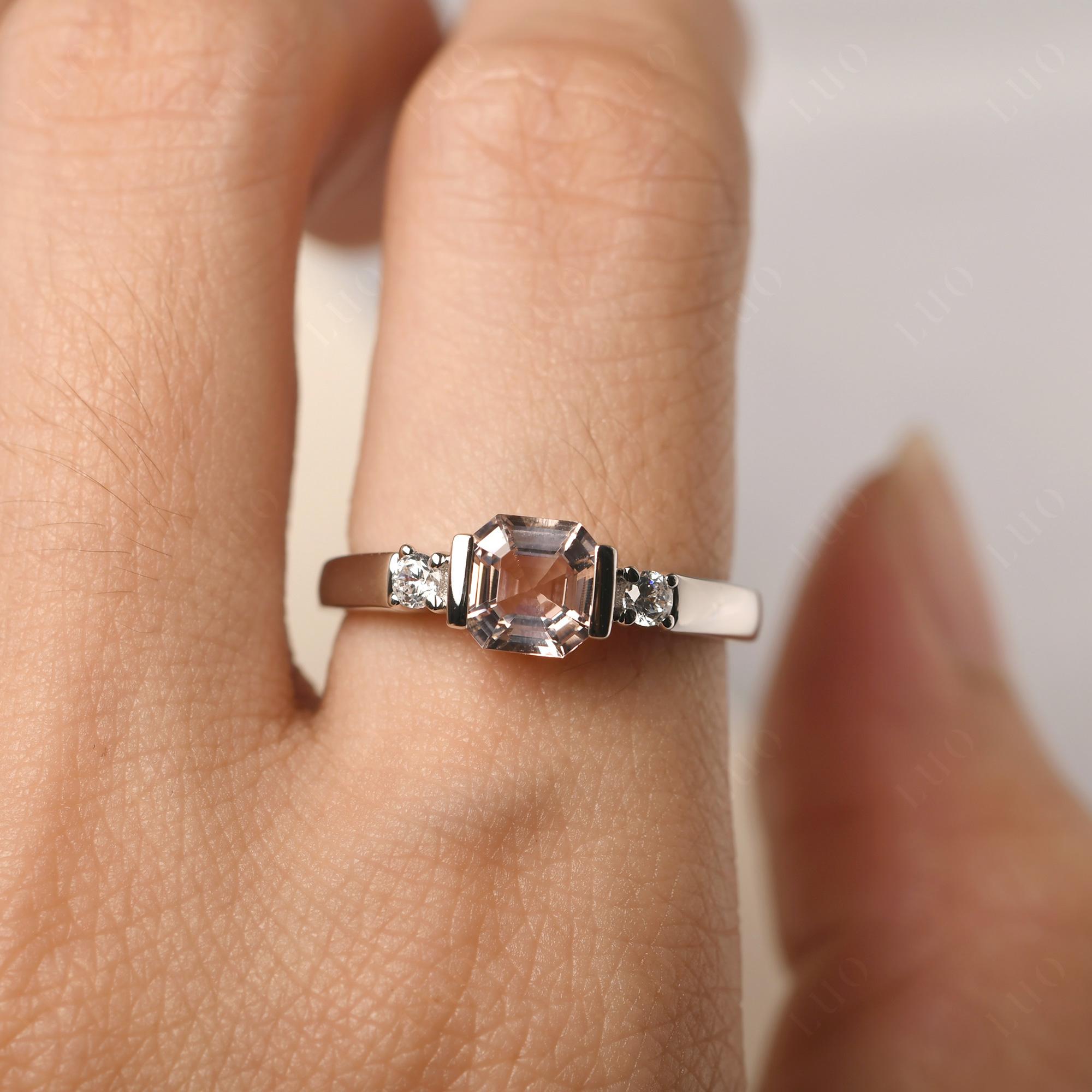 Morganite Half Bezel Set Asscher Cut Ring - LUO Jewelry