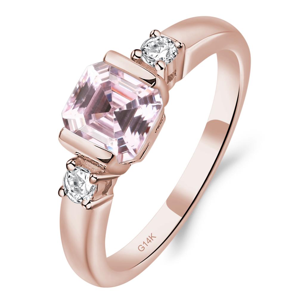 Pink Cubic Zirconia Half Bezel Set Asscher Cut Ring - LUO Jewelry #metal_14k rose gold
