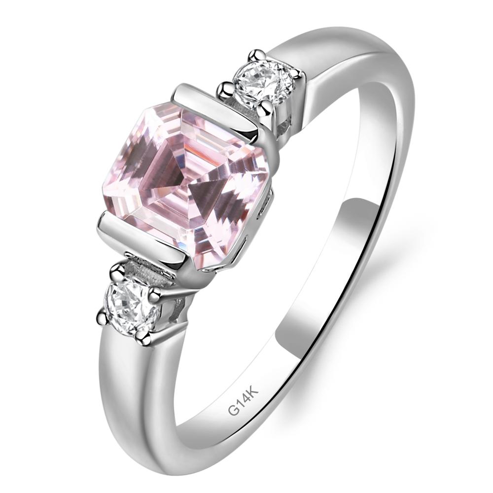 Pink Cubic Zirconia Half Bezel Set Asscher Cut Ring - LUO Jewelry #metal_14k white gold