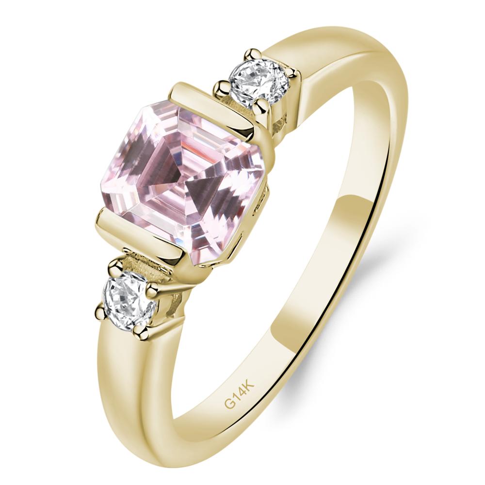 Pink Cubic Zirconia Half Bezel Set Asscher Cut Ring - LUO Jewelry #metal_14k yellow gold
