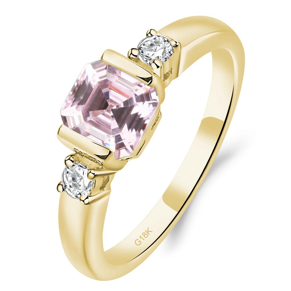 Pink Cubic Zirconia Half Bezel Set Asscher Cut Ring - LUO Jewelry #metal_18k yellow gold