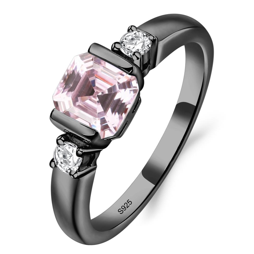 Pink Cubic Zirconia Half Bezel Set Asscher Cut Ring - LUO Jewelry #metal_black finish sterling silver