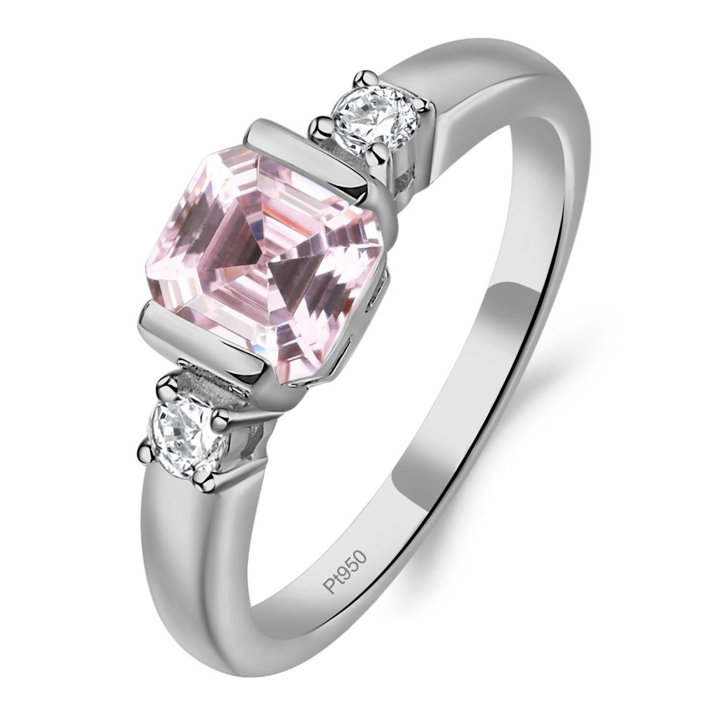 Pink Cubic Zirconia Half Bezel Set Asscher Cut Ring - LUO Jewelry #metal_platinum