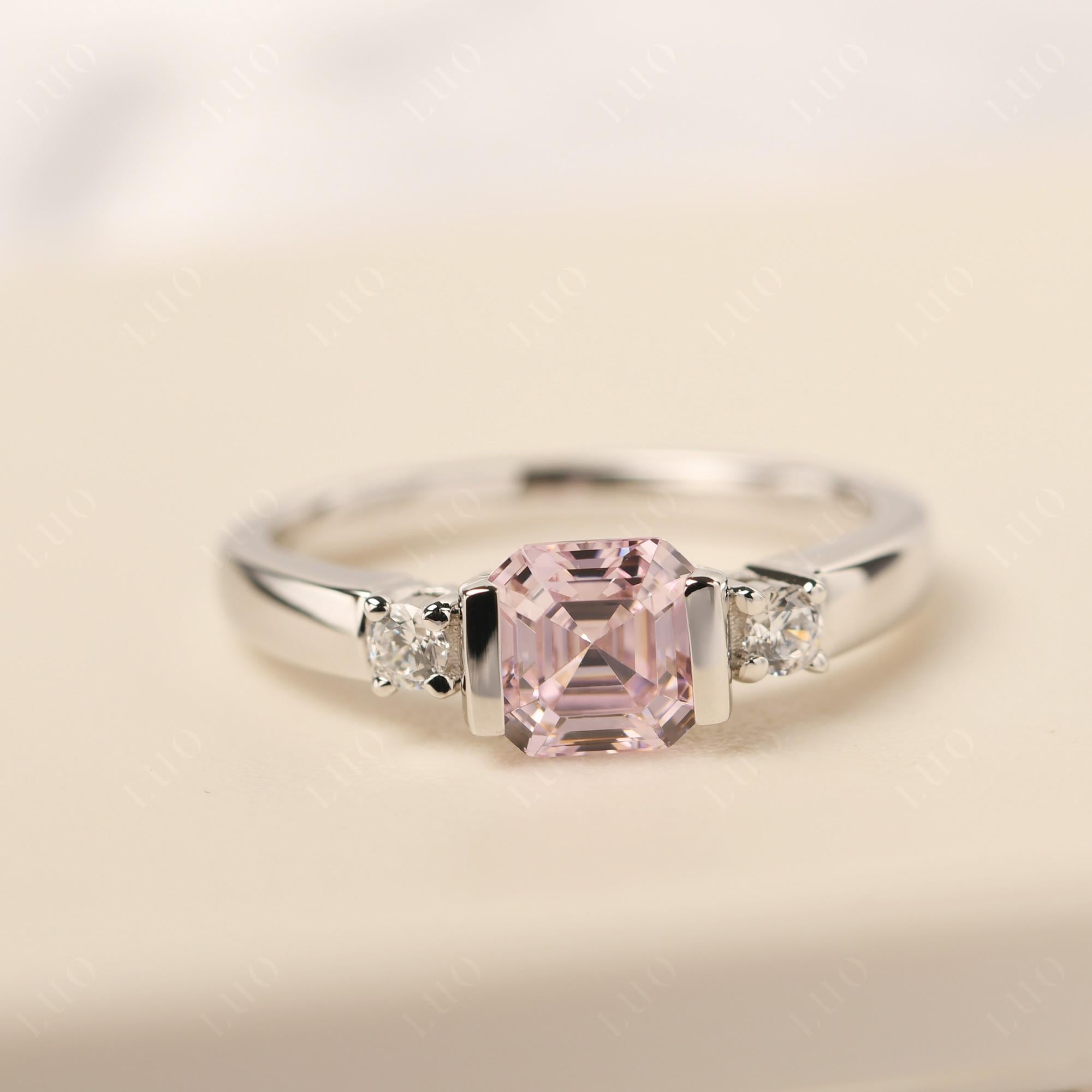 Pink Cubic Zirconia Half Bezel Set Asscher Cut Ring - LUO Jewelry