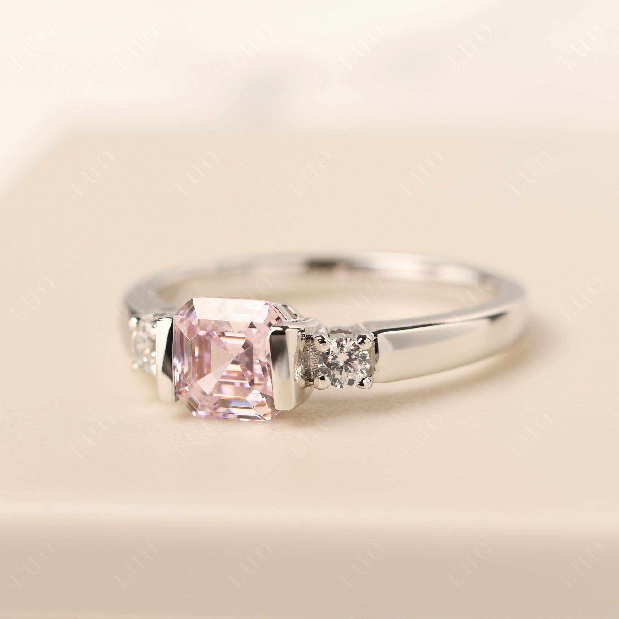 Pink Cubic Zirconia Half Bezel Set Asscher Cut Ring - LUO Jewelry