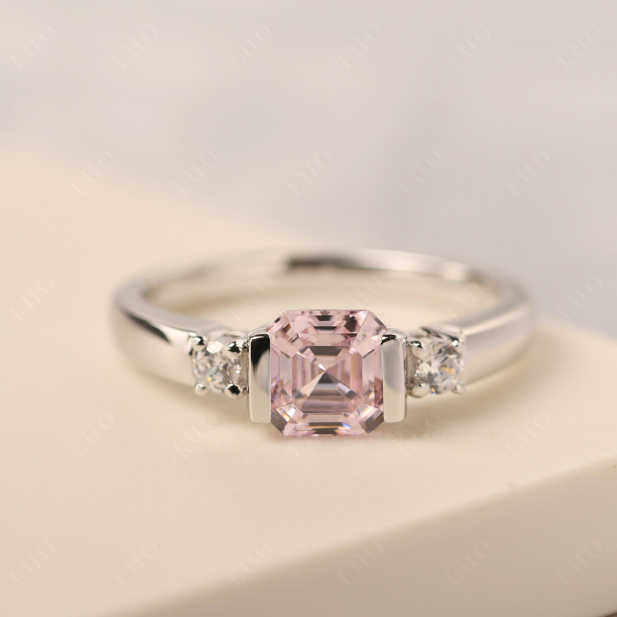 Pink Cubic Zirconia Half Bezel Set Asscher Cut Ring - LUO Jewelry