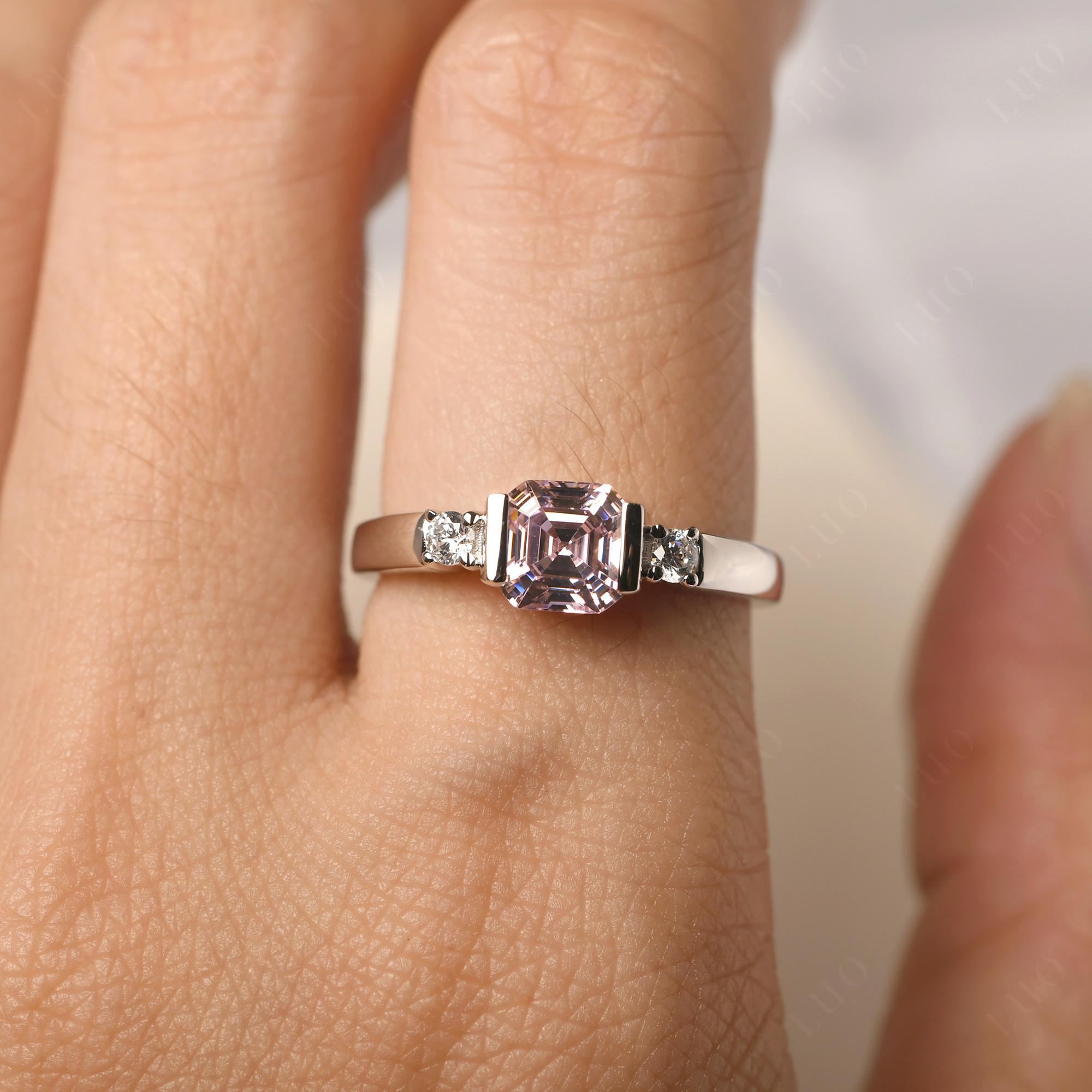Pink Cubic Zirconia Half Bezel Set Asscher Cut Ring - LUO Jewelry