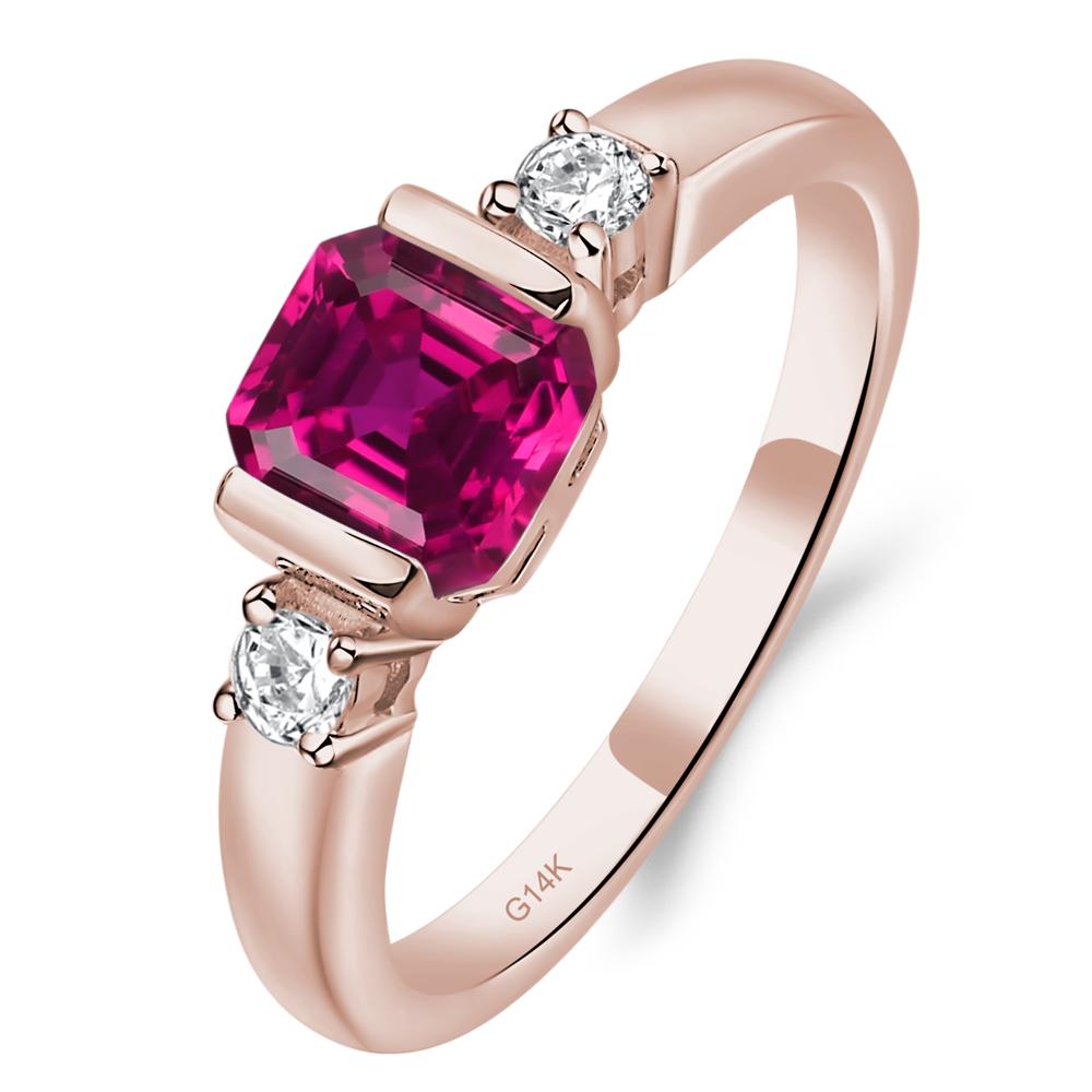 Lab Grown Ruby Half Bezel Set Asscher Cut Ring - LUO Jewelry #metal_14k rose gold