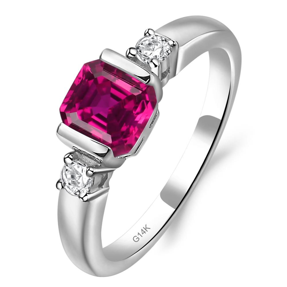 Lab Grown Ruby Half Bezel Set Asscher Cut Ring - LUO Jewelry #metal_14k white gold