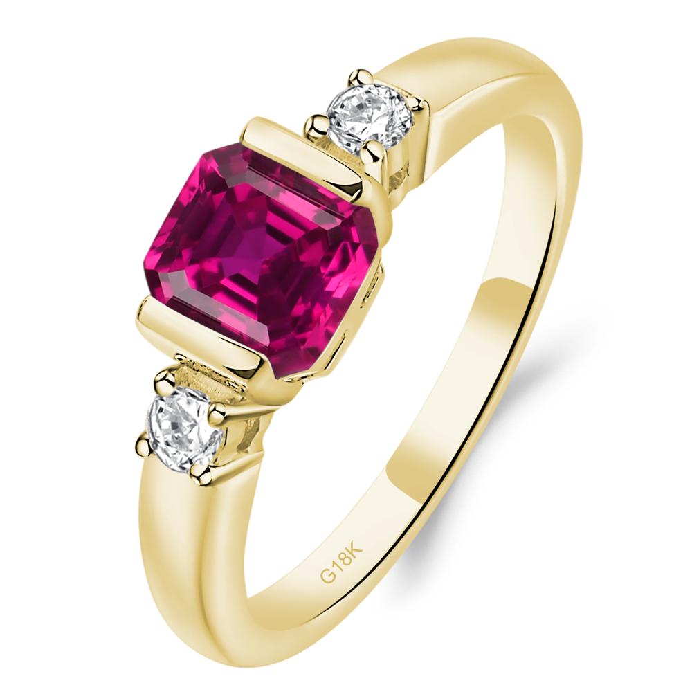 Lab Grown Ruby Half Bezel Set Asscher Cut Ring - LUO Jewelry #metal_18k yellow gold