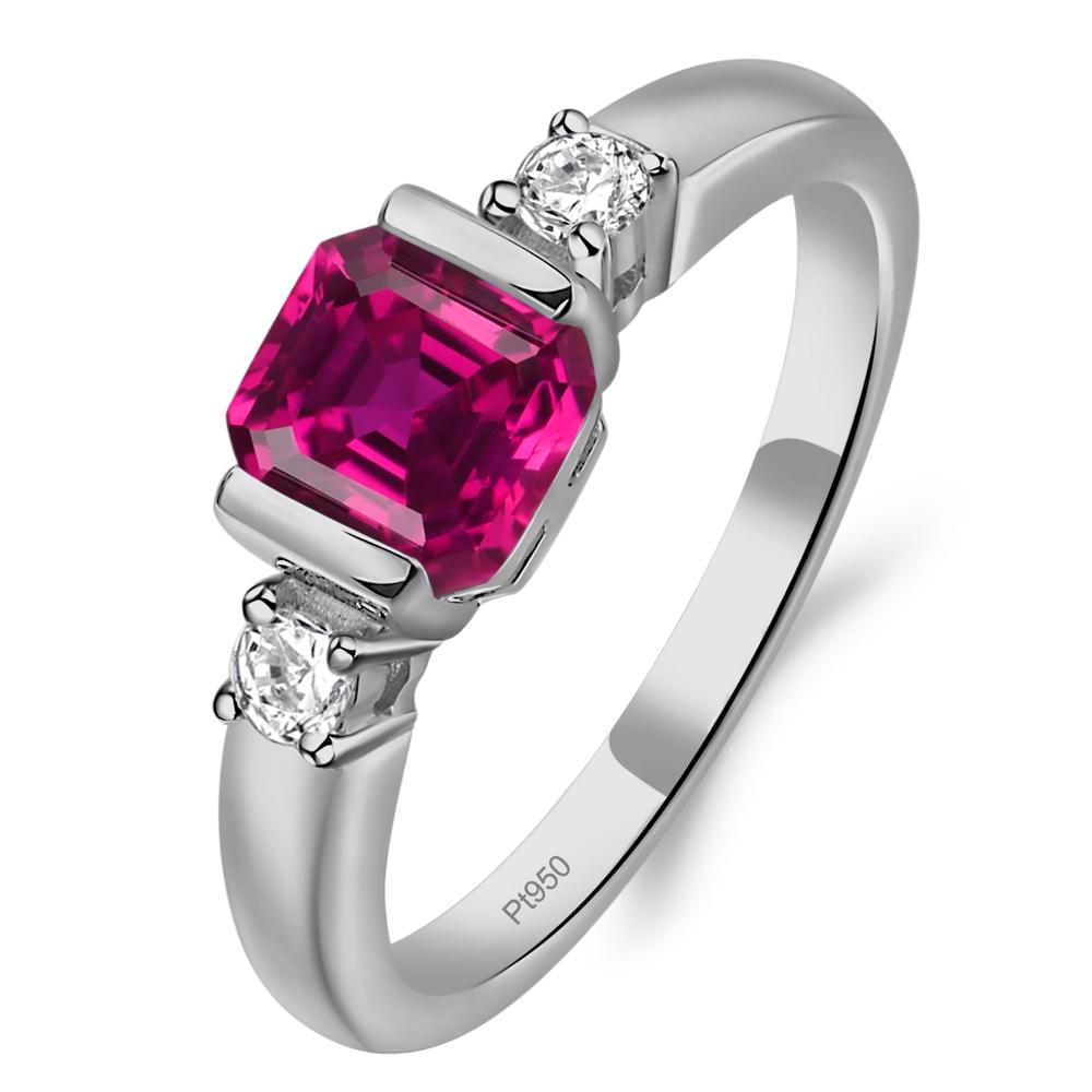 Lab Grown Ruby Half Bezel Set Asscher Cut Ring - LUO Jewelry #metal_platinum