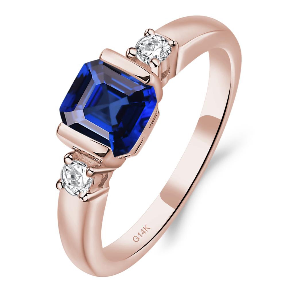 Lab Grown Sapphire Half Bezel Set Asscher Cut Ring - LUO Jewelry #metal_14k rose gold