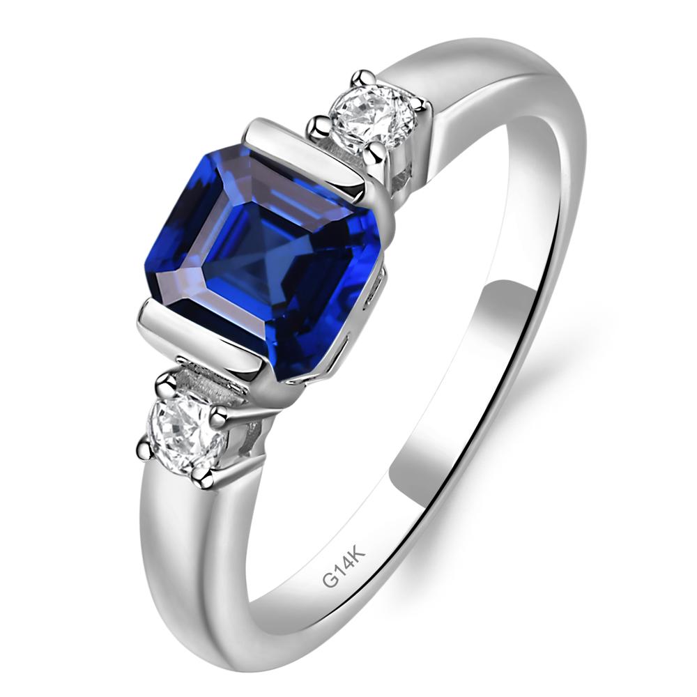 Lab Grown Sapphire Half Bezel Set Asscher Cut Ring - LUO Jewelry #metal_14k white gold