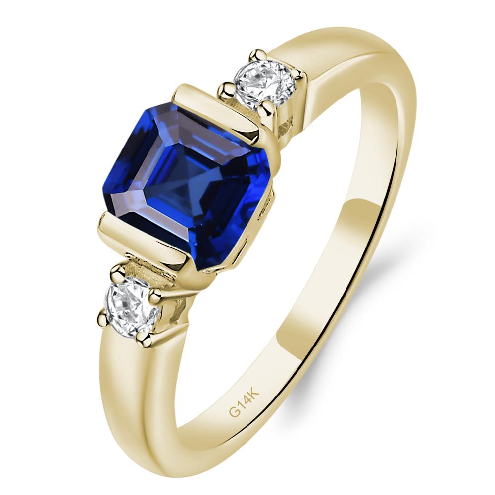 Lab Grown Sapphire Half Bezel Set Asscher Cut Ring - LUO Jewelry #metal_14k yellow gold