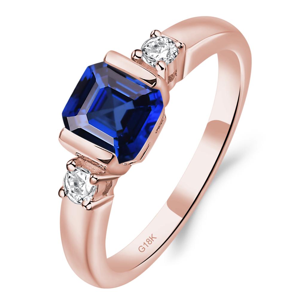 Lab Grown Sapphire Half Bezel Set Asscher Cut Ring - LUO Jewelry #metal_18k rose gold