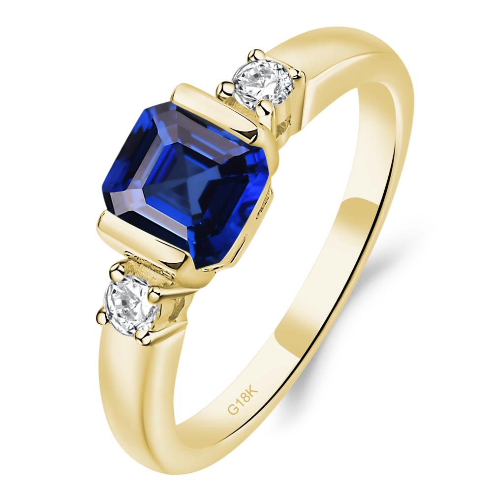 Lab Grown Sapphire Half Bezel Set Asscher Cut Ring - LUO Jewelry #metal_18k yellow gold