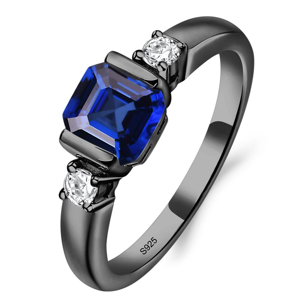 Lab Grown Sapphire Half Bezel Set Asscher Cut Ring - LUO Jewelry #metal_black finish sterling silver