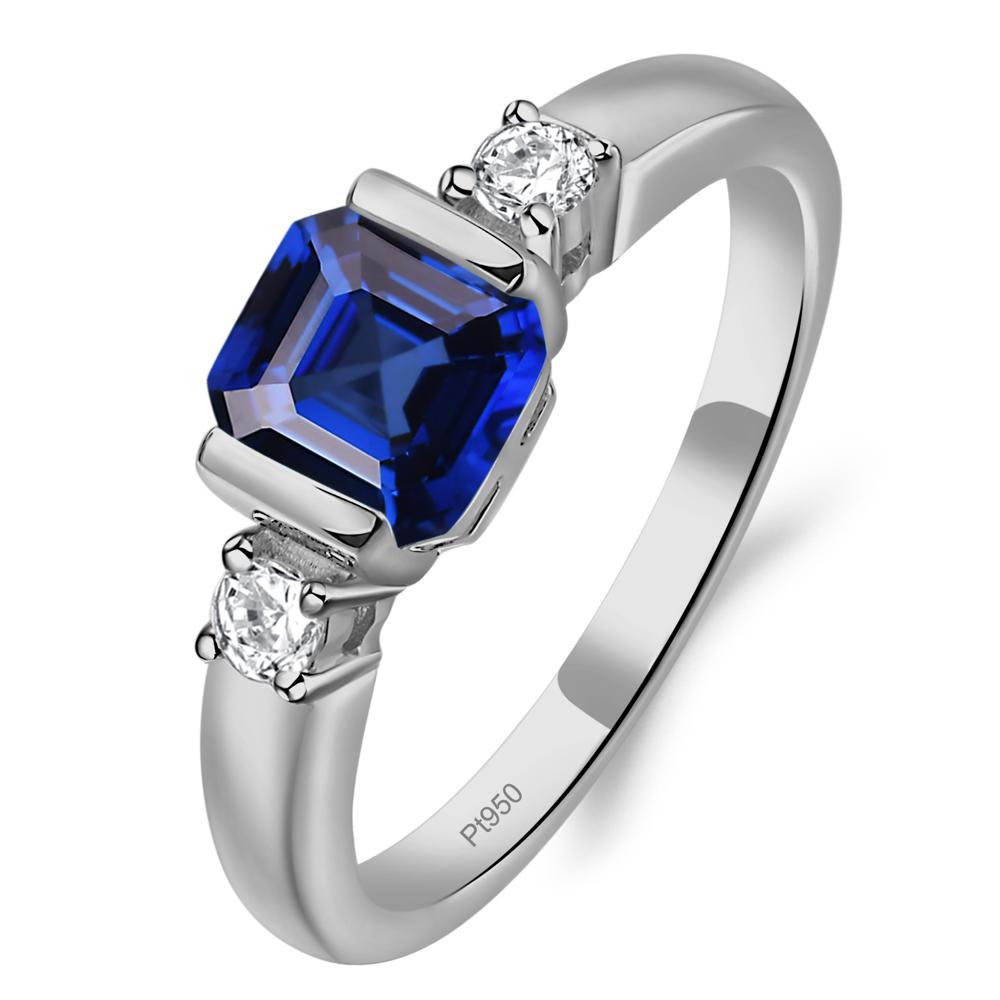 Lab Grown Sapphire Half Bezel Set Asscher Cut Ring - LUO Jewelry #metal_platinum