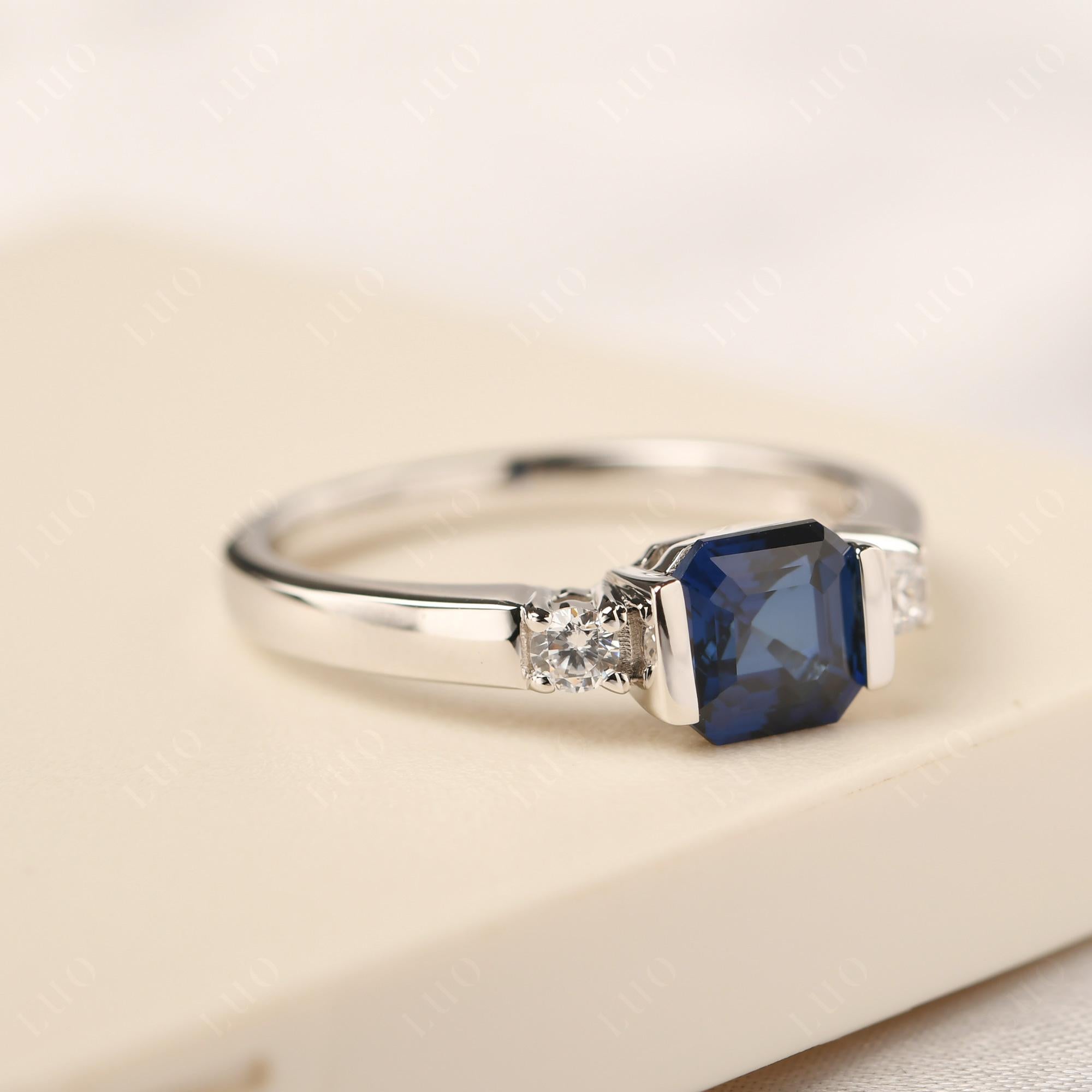 Lab Grown Sapphire Half Bezel Set Asscher Cut Ring - LUO Jewelry