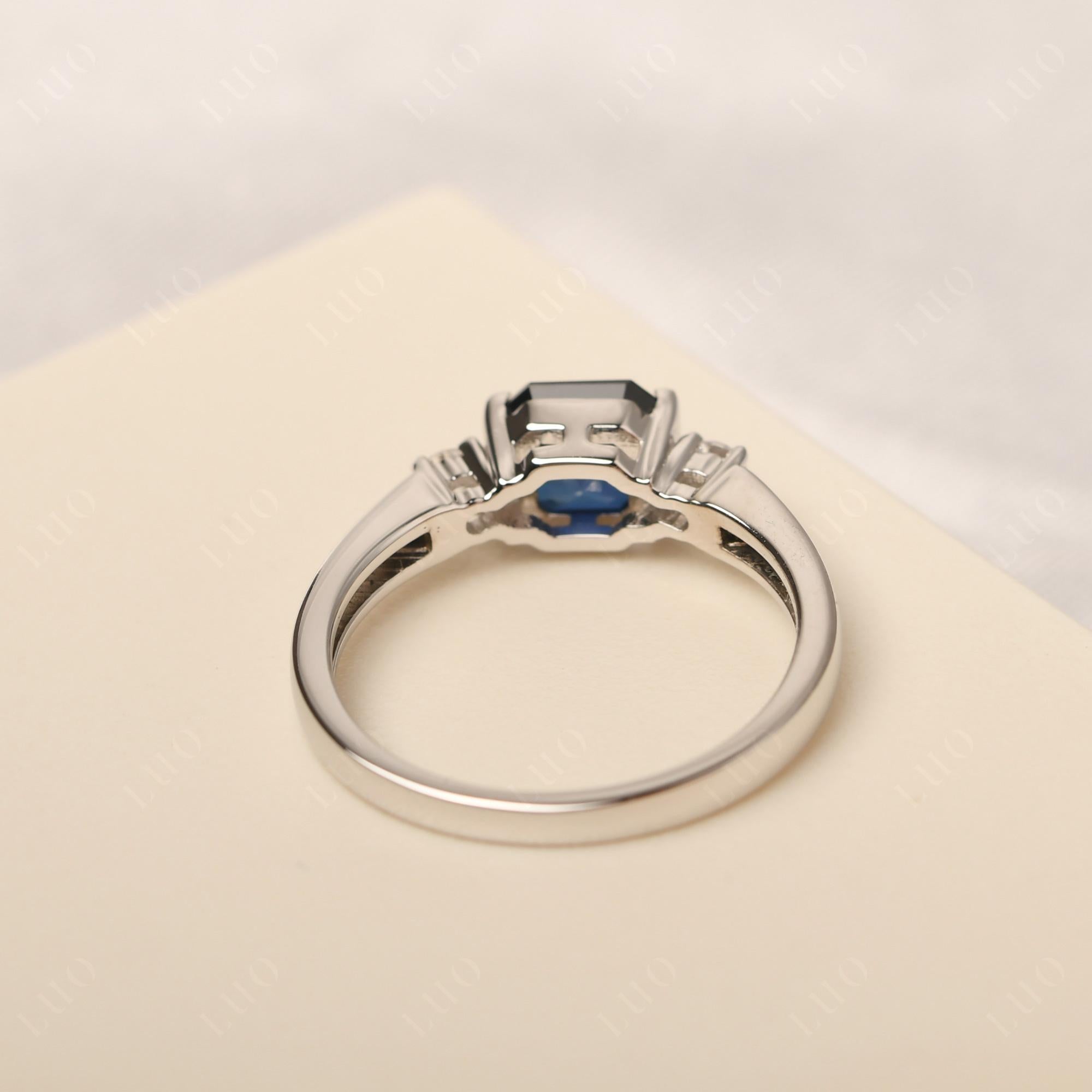 Lab Grown Sapphire Half Bezel Set Asscher Cut Ring - LUO Jewelry