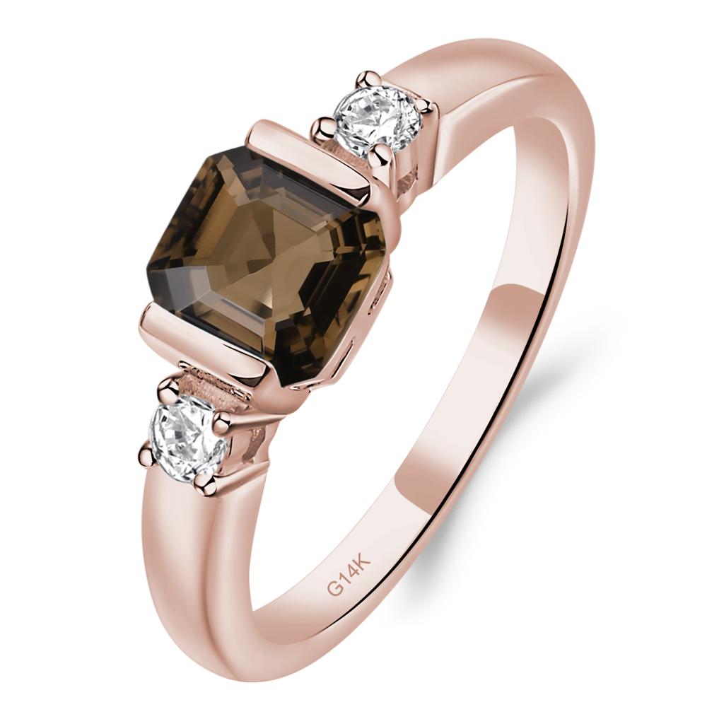 Smoky Quartz Half Bezel Set Asscher Cut Ring - LUO Jewelry #metal_14k rose gold