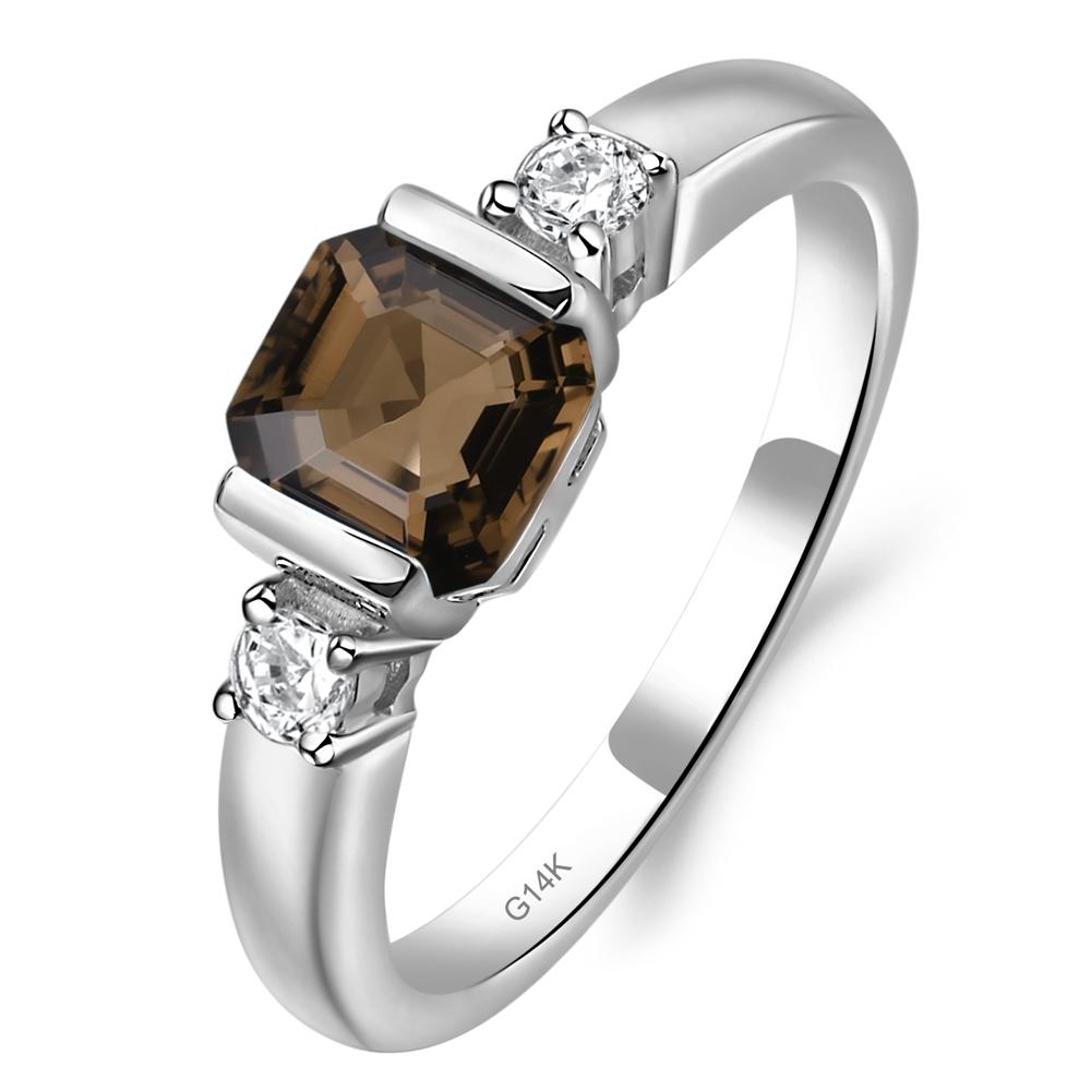 Smoky Quartz Half Bezel Set Asscher Cut Ring - LUO Jewelry #metal_14k white gold