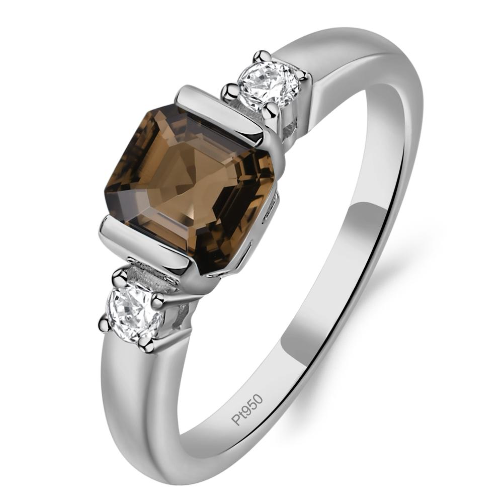 Smoky Quartz Half Bezel Set Asscher Cut Ring - LUO Jewelry #metal_platinum