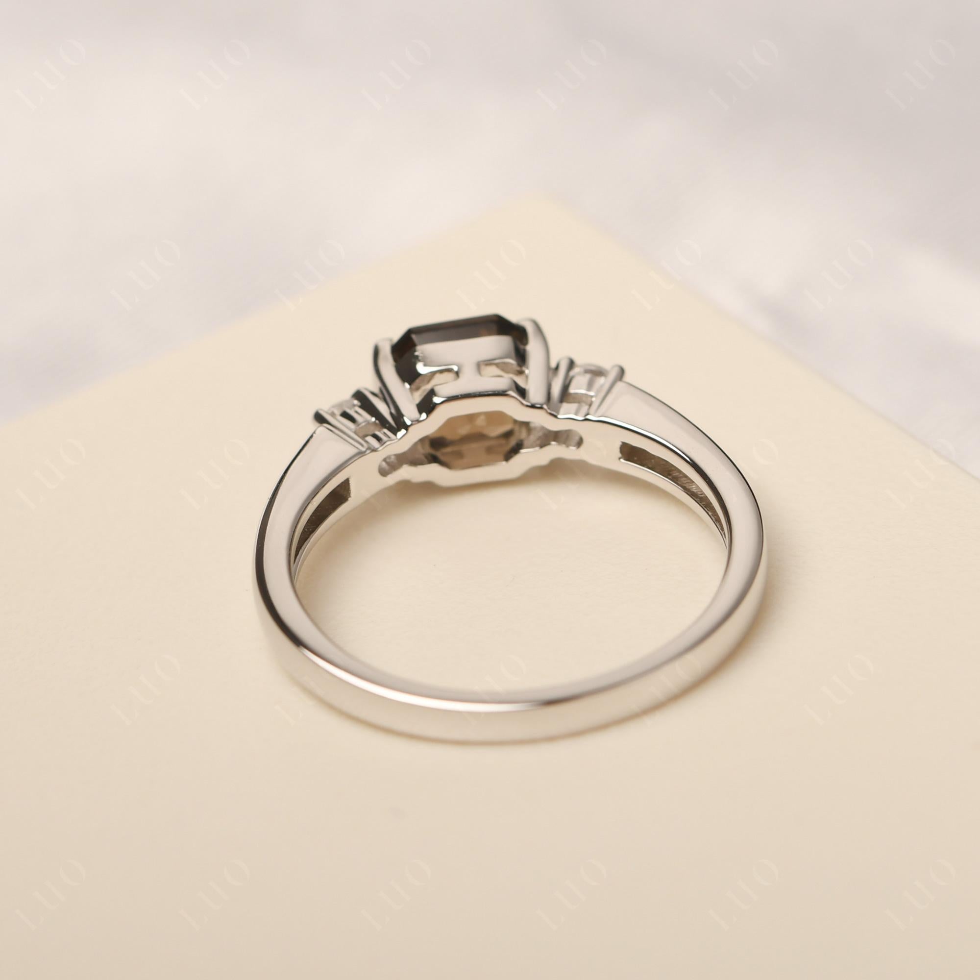 Smoky Quartz Half Bezel Set Asscher Cut Ring - LUO Jewelry