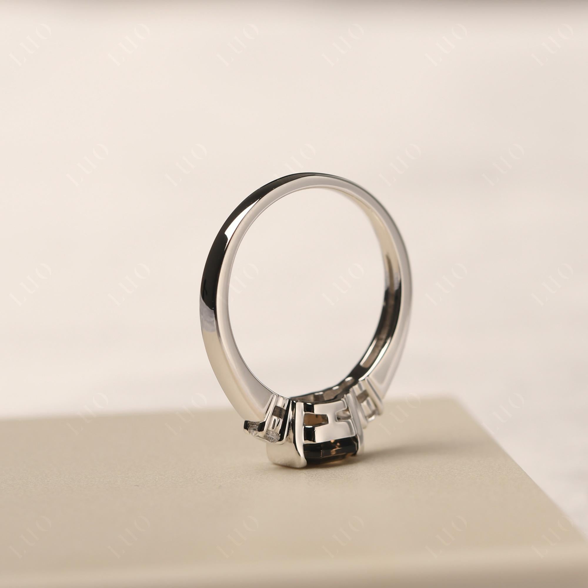 Smoky Quartz Half Bezel Set Asscher Cut Ring - LUO Jewelry