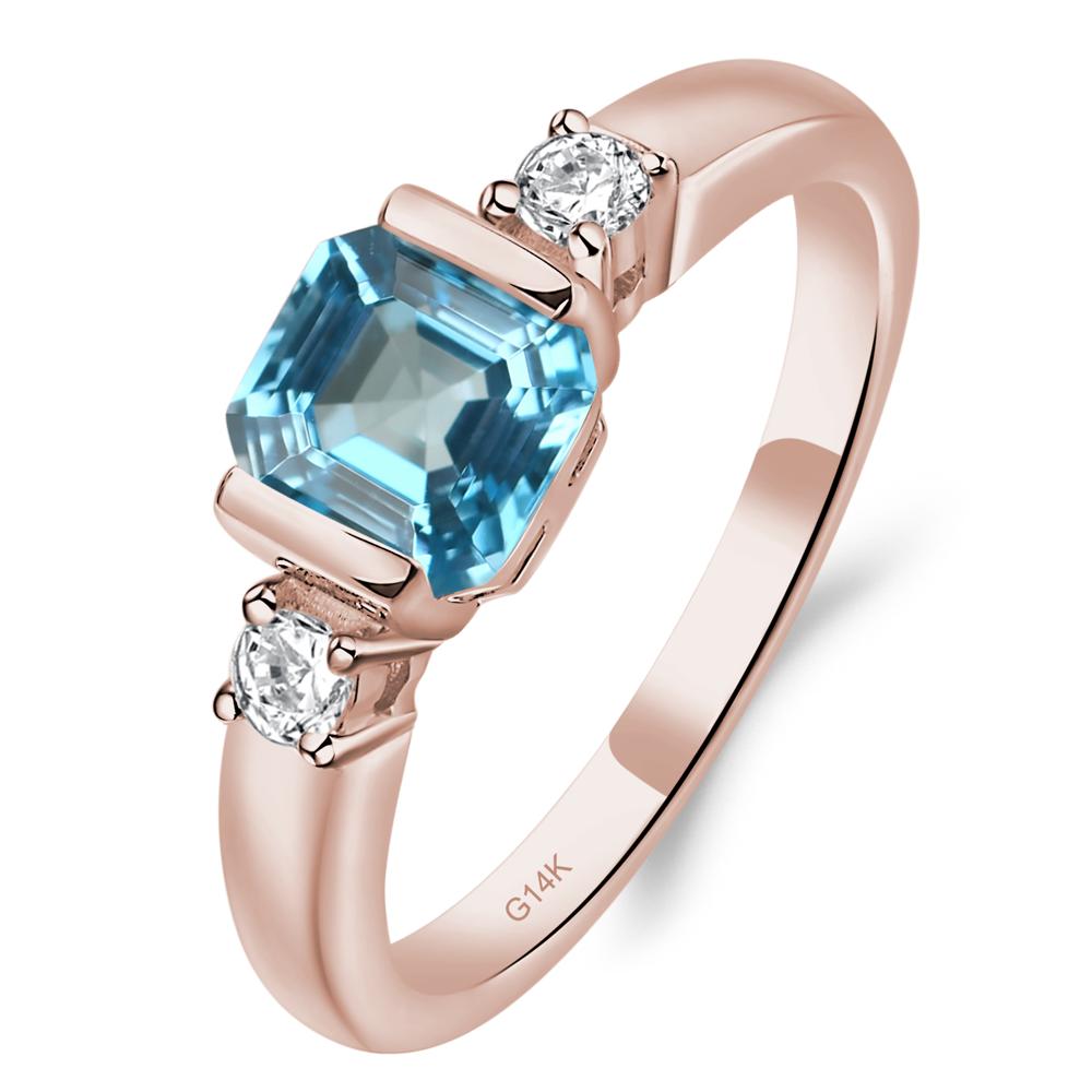 Swiss Blue Topaz Half Bezel Set Asscher Cut Ring - LUO Jewelry #metal_14k rose gold