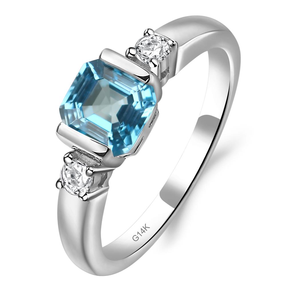 Swiss Blue Topaz Half Bezel Set Asscher Cut Ring - LUO Jewelry #metal_14k white gold