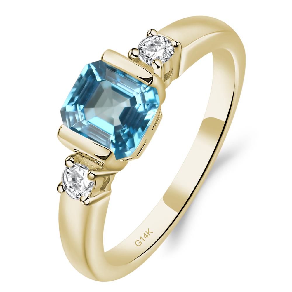 Swiss Blue Topaz Half Bezel Set Asscher Cut Ring - LUO Jewelry #metal_14k yellow gold