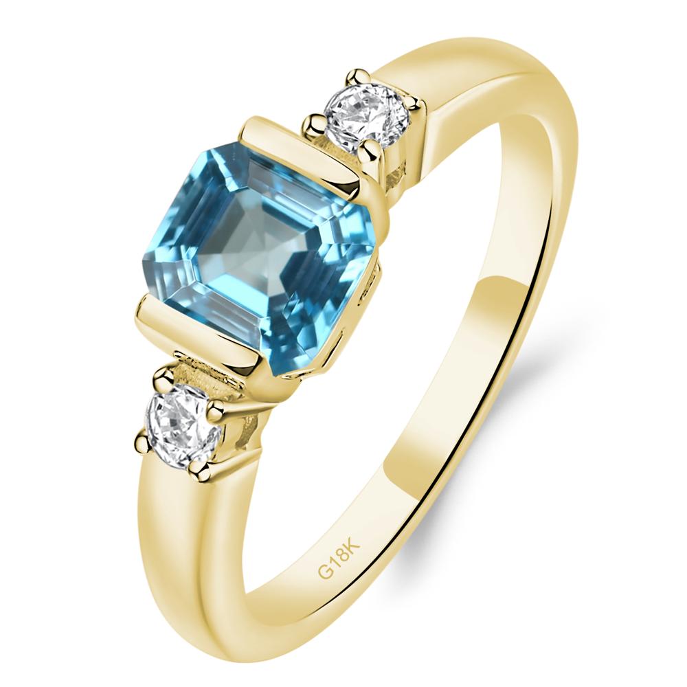 Swiss Blue Topaz Half Bezel Set Asscher Cut Ring - LUO Jewelry #metal_18k yellow gold