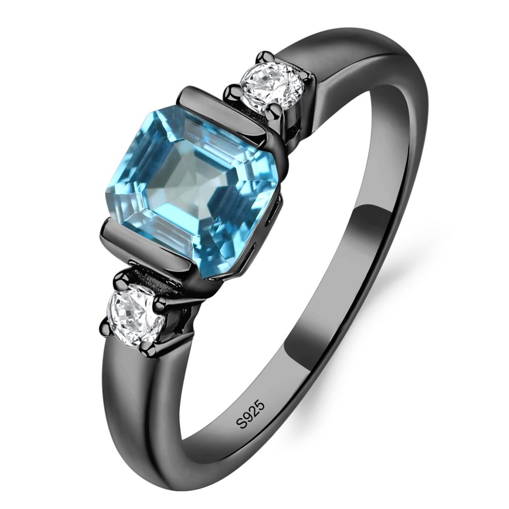 Swiss Blue Topaz Half Bezel Set Asscher Cut Ring - LUO Jewelry #metal_black finish sterling silver