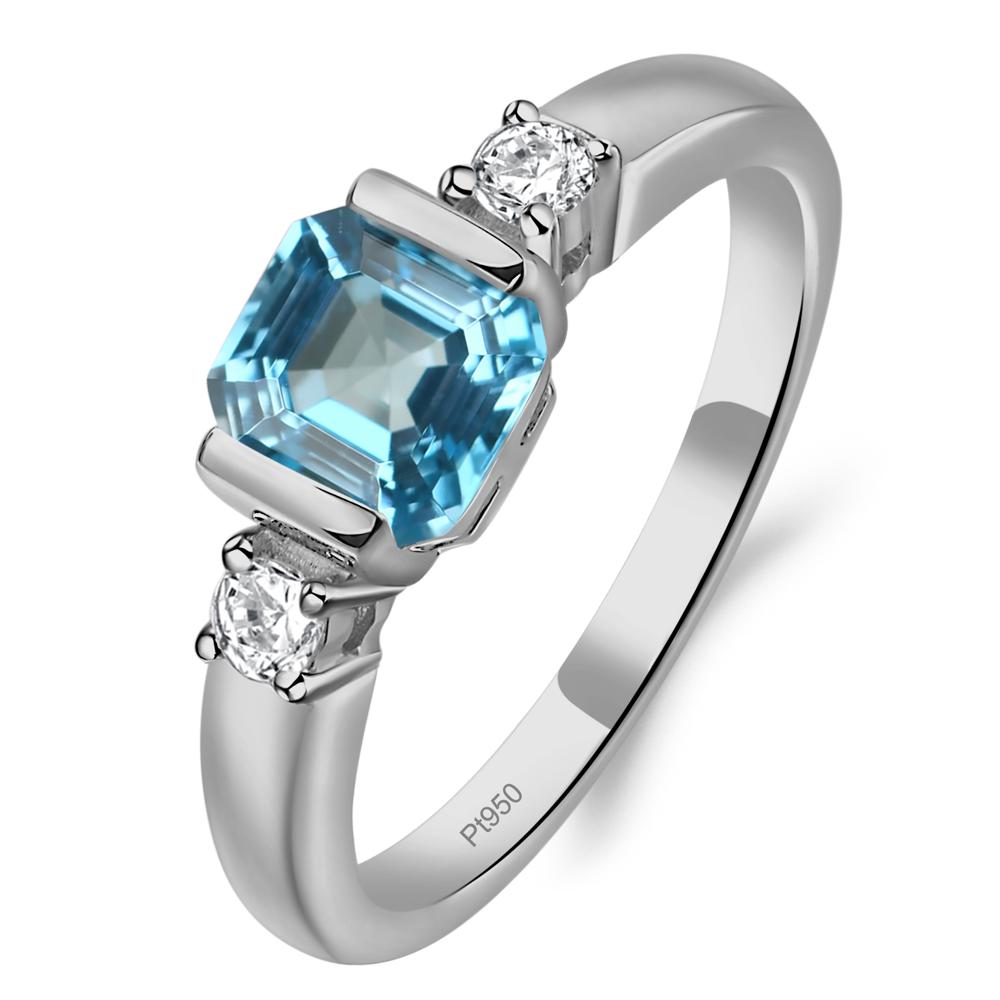 Swiss Blue Topaz Half Bezel Set Asscher Cut Ring - LUO Jewelry #metal_platinum