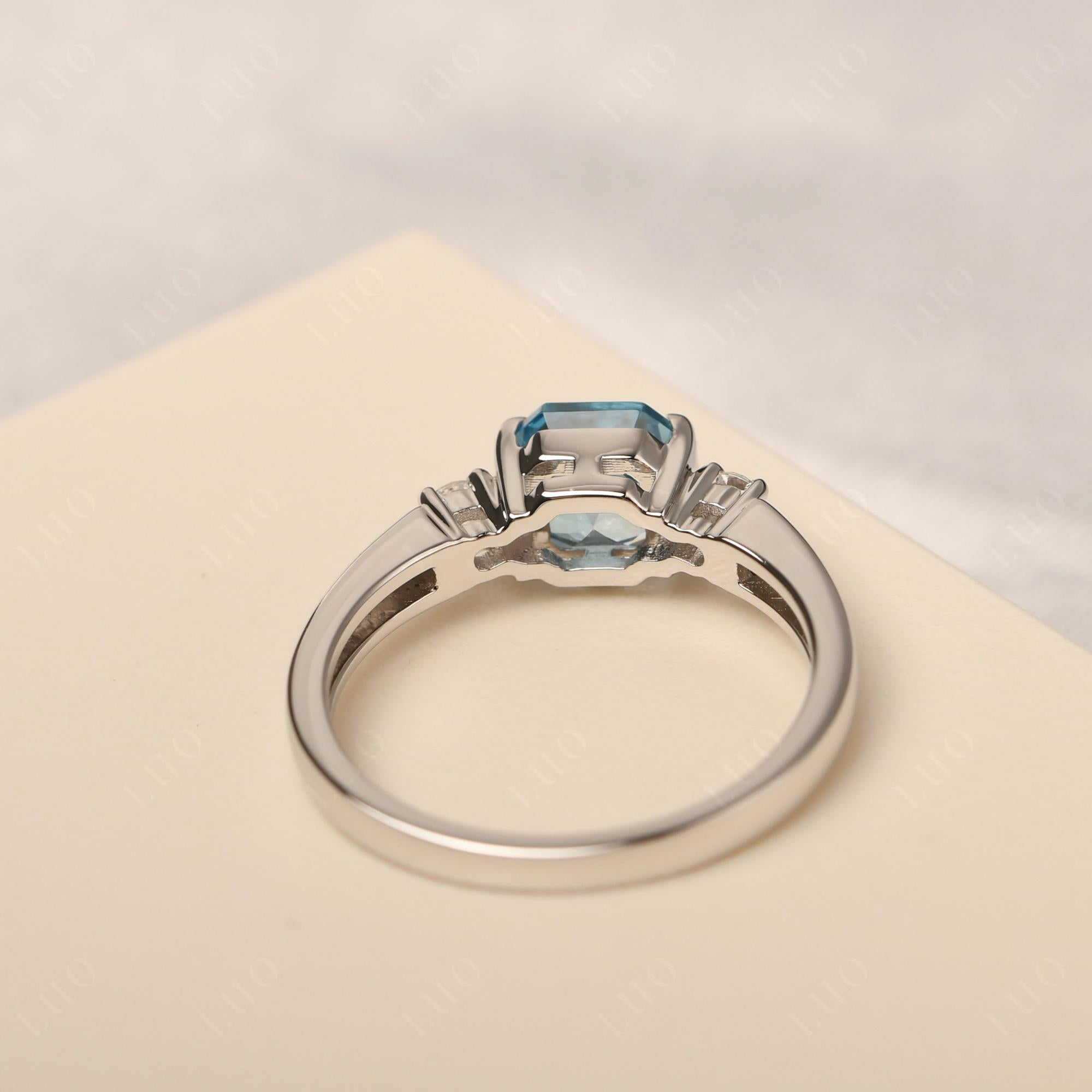 Swiss Blue Topaz Half Bezel Set Asscher Cut Ring - LUO Jewelry