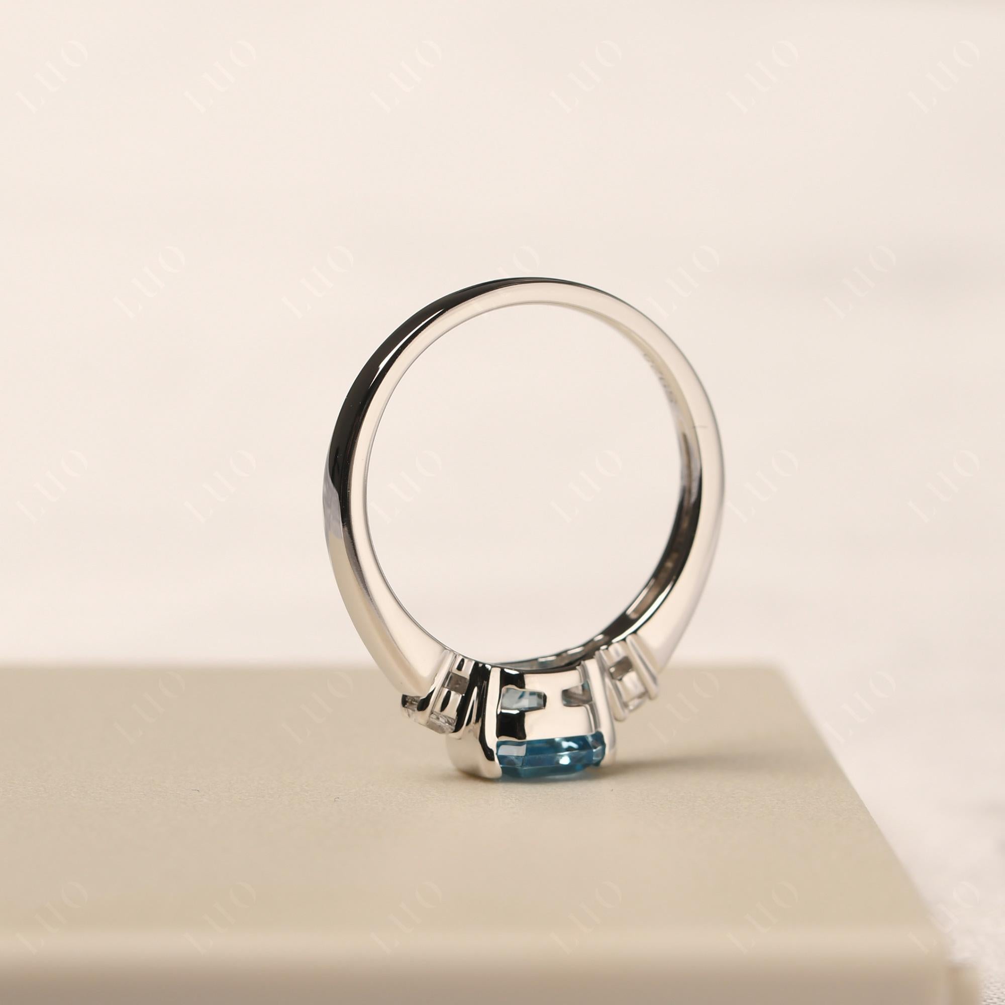 Swiss Blue Topaz Half Bezel Set Asscher Cut Ring - LUO Jewelry