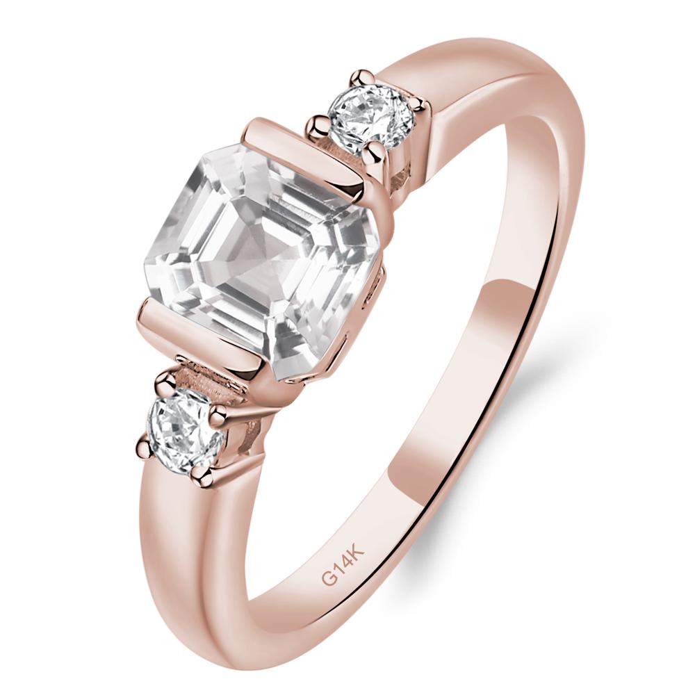 White Topaz Half Bezel Set Asscher Cut Ring - LUO Jewelry #metal_14k rose gold