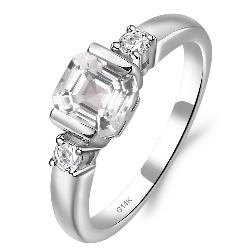 White Topaz Half Bezel Set Asscher Cut Ring - LUO Jewelry #metal_14k white gold