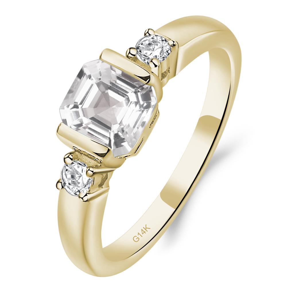 White Topaz Half Bezel Set Asscher Cut Ring - LUO Jewelry #metal_14k yellow gold