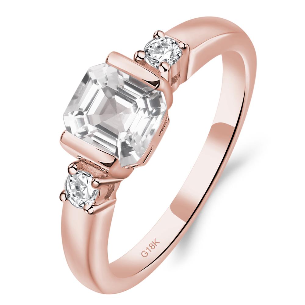 White Topaz Half Bezel Set Asscher Cut Ring - LUO Jewelry #metal_18k rose gold
