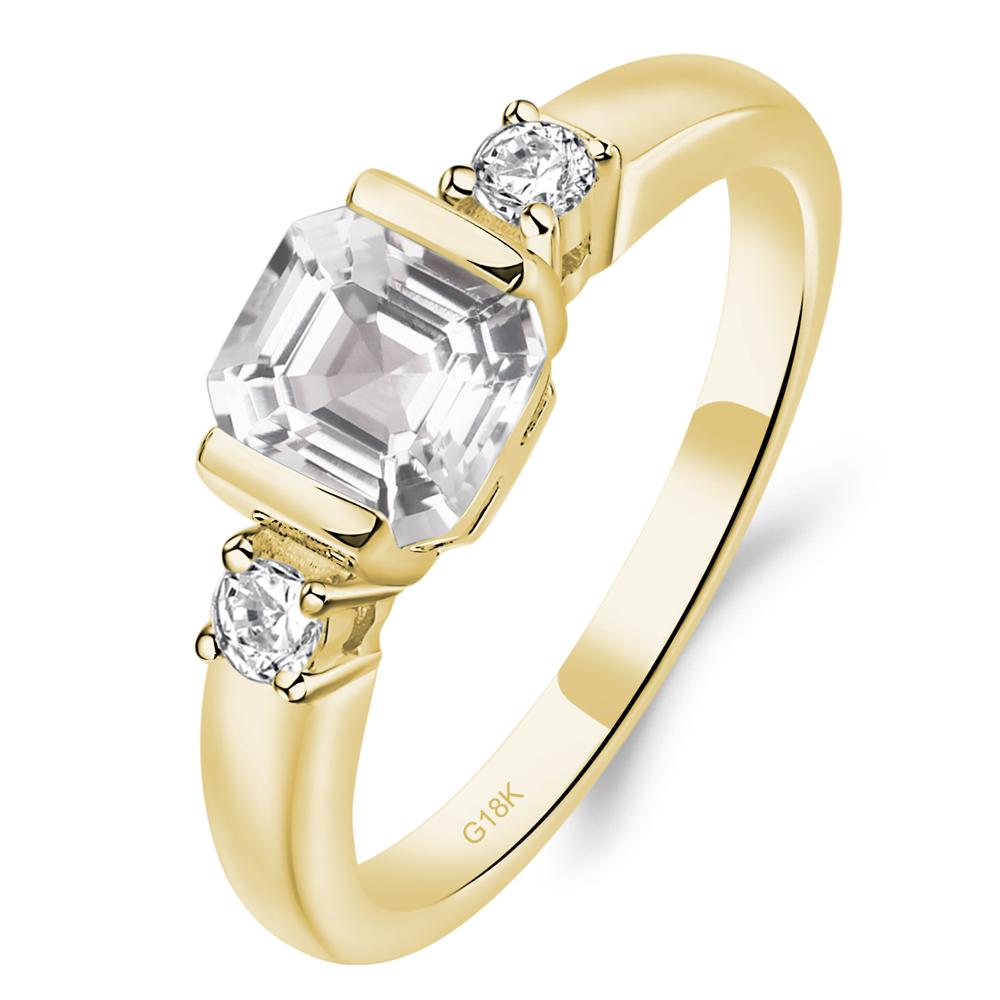 White Topaz Half Bezel Set Asscher Cut Ring - LUO Jewelry #metal_18k yellow gold