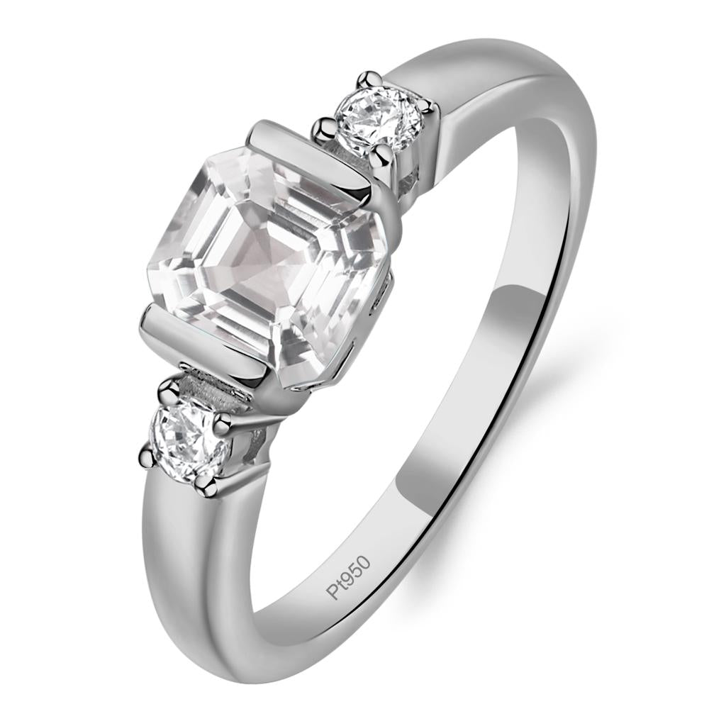 White Topaz Half Bezel Set Asscher Cut Ring - LUO Jewelry #metal_platinum