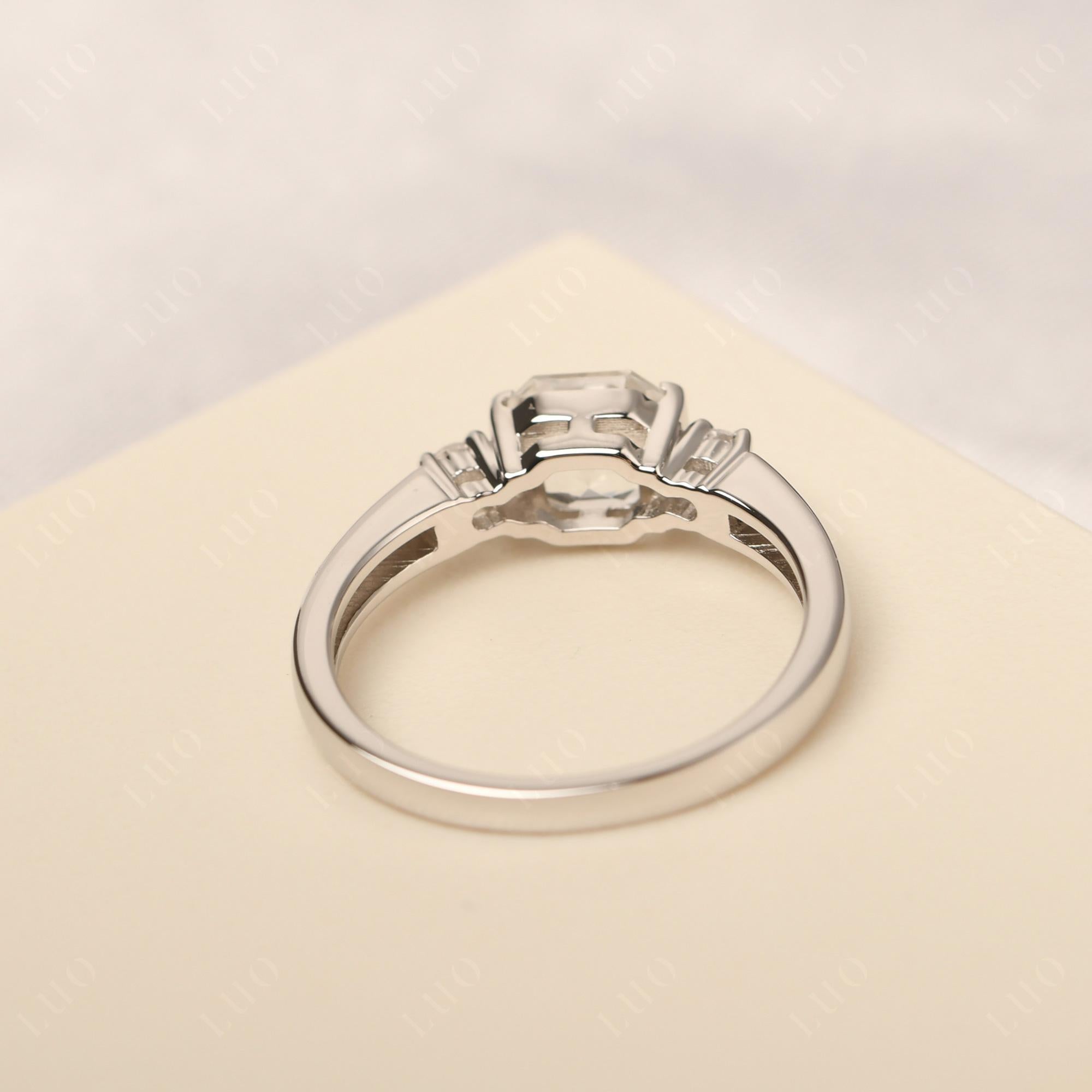 White Topaz Half Bezel Set Asscher Cut Ring - LUO Jewelry